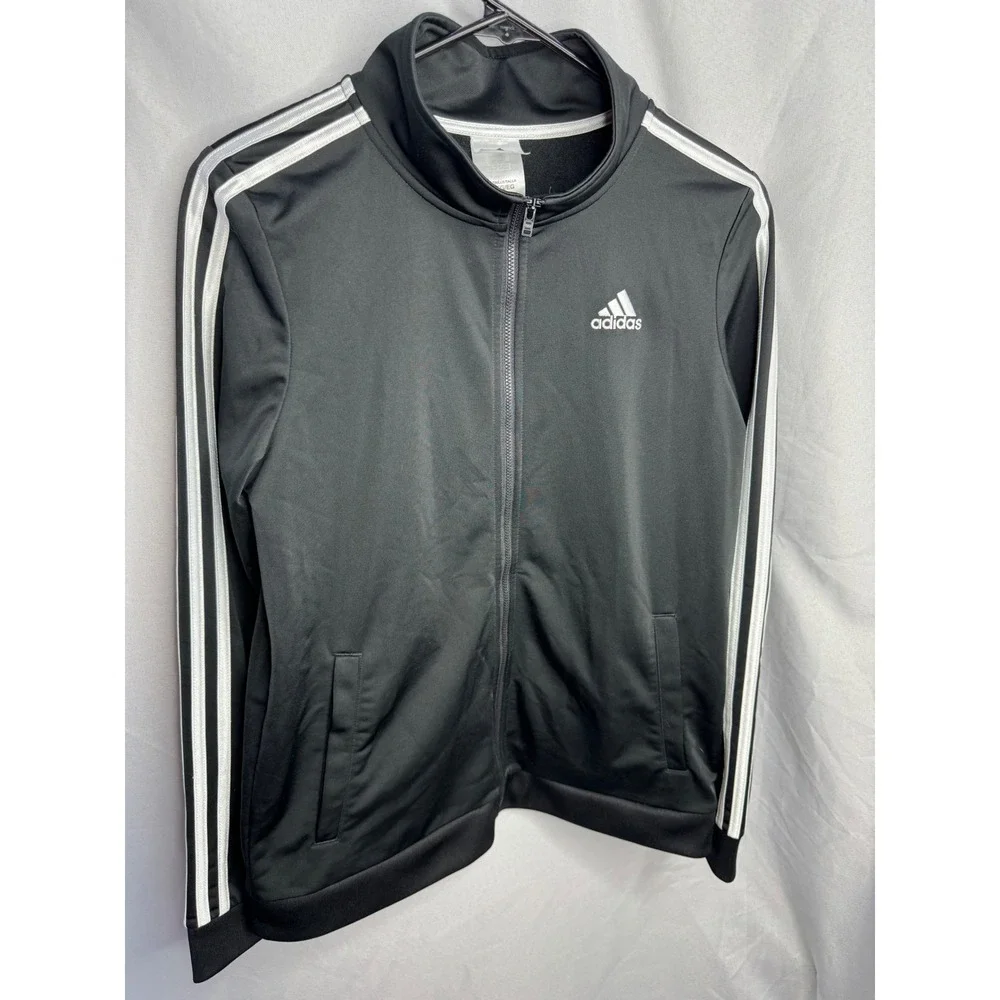 Adidas Boys XL 18/20 Track Jacket Black White 3 Stripe Full Zip Athletic Logo